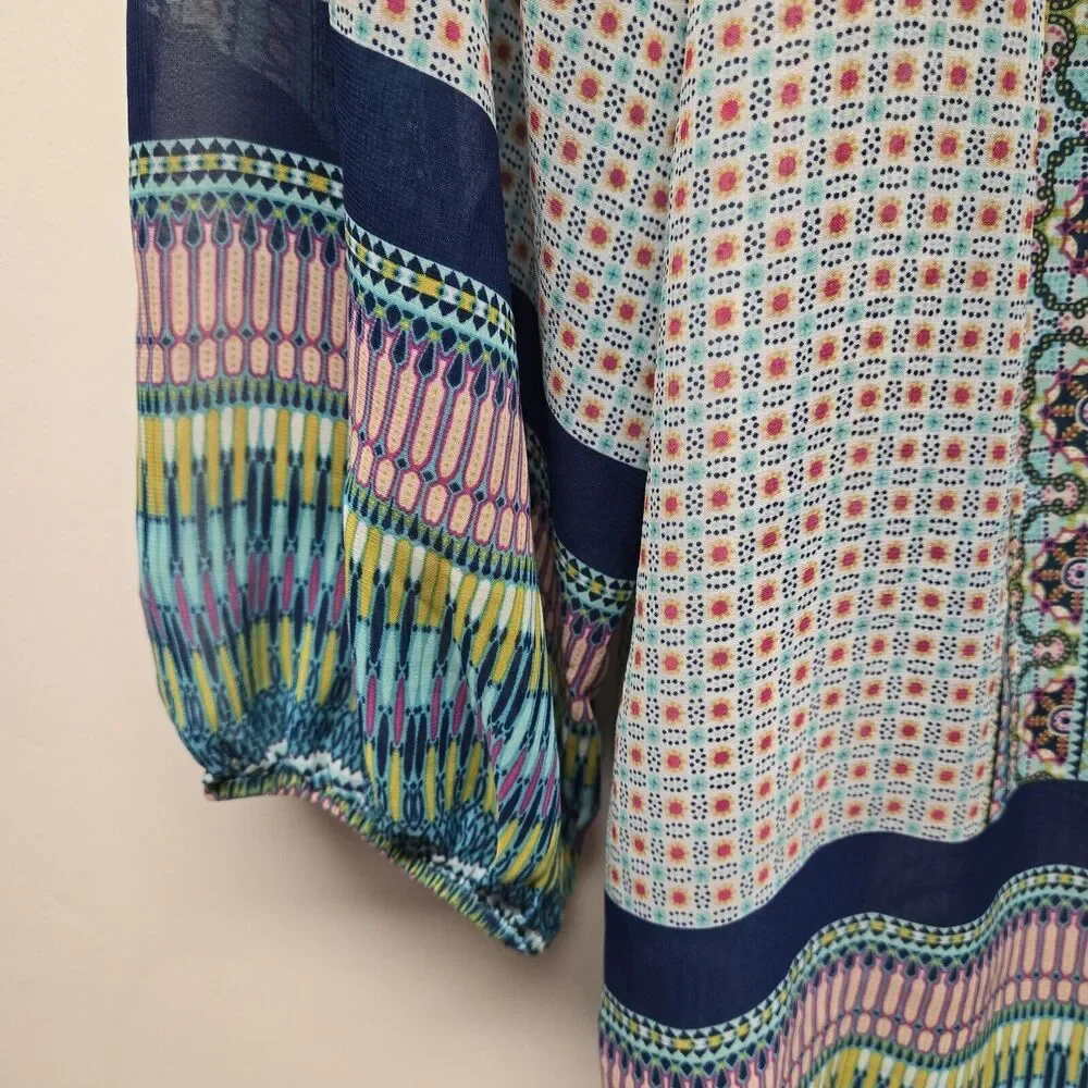 Anthropologie Fig & Flower Womens Tunic Floral Top Blouse sz Small Colorful